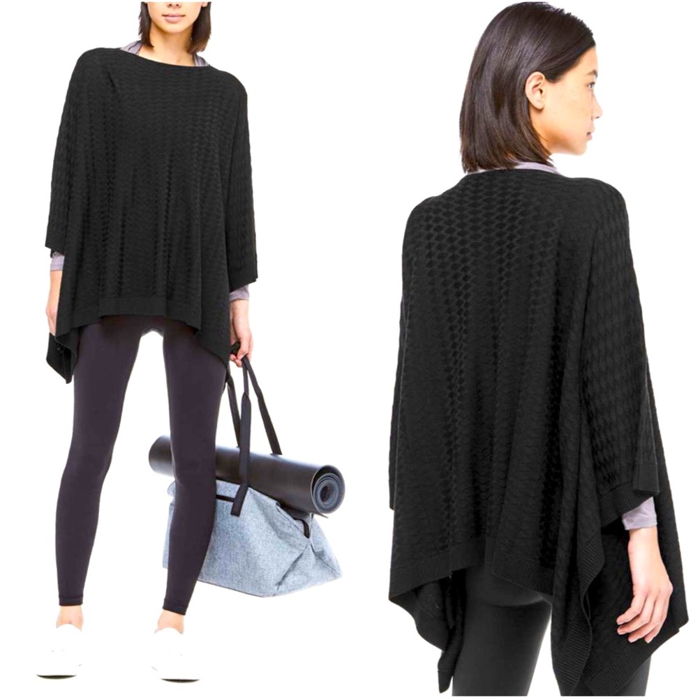 Lululemon Divinity Poncho Scarf Woven, Black, One Size. Chic Workout Coverup